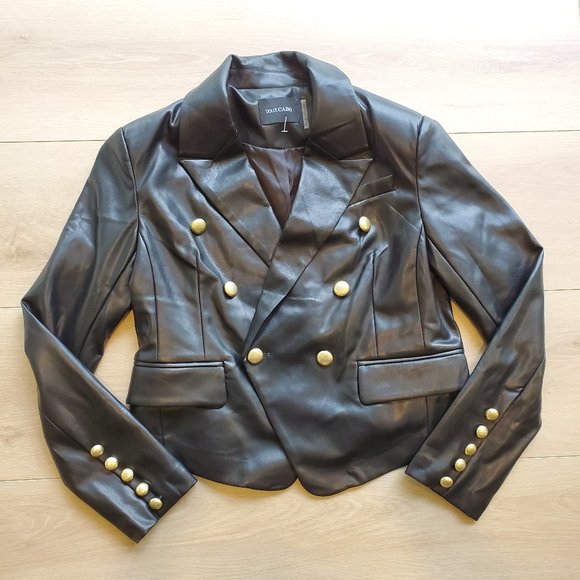 Dolce Cabo Vegan Leather Black Double Breasted Jacket - Picture 2 of 4